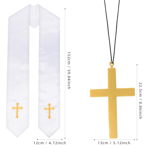 Yewong 4 Pieces Adult Father Costume Accessories Set Embroidery Clergy Stole Shirt Neck Collar Cross Pendant Necklace and Glasses for Halloween Cosplay Party