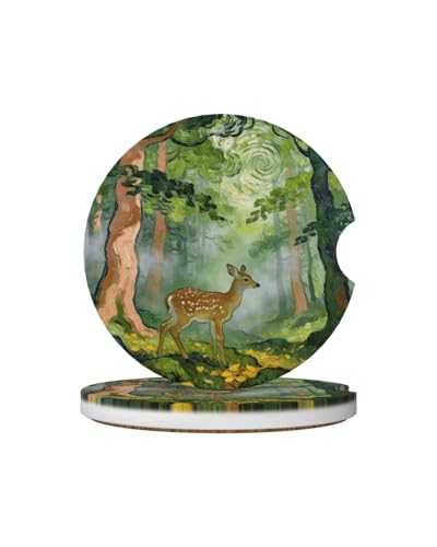 Ceramic Car Cup Coasters 2PCS - Deer - color: Deer