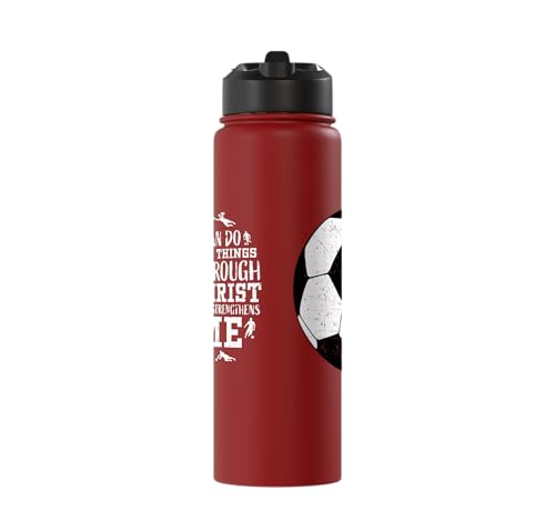 Christian Soccer Faith Graphic Bible Verse Philippians 4:13 Stainless Steel Insulated Water Bottle - color: Red