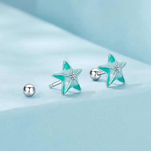 Cute Stud Earrings for Women Dachshund Koi Fish Sea Star Sea Turtle Sea Conch Earrings 14K Gold Plated Dainty Stud Earring funky Jewerly - color: Silver Sea Star