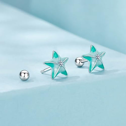 Cute Stud Earrings for Women Dachshund Koi Fish Sea Star Sea Turtle Sea Conch Earrings 14K Gold Plated Dainty Stud Earring funky Jewerly - color: Silver Sea Star