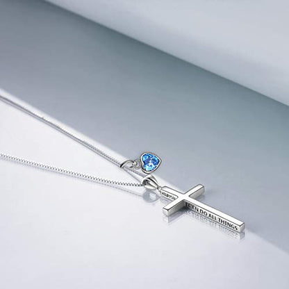 POPLYKE Cross Necklace 925 Sterling Silver Philippians 4:13 I Can Do All The Things Inspirational Necklace Gifts for Women Men 20+2'' - color: silver-12 December