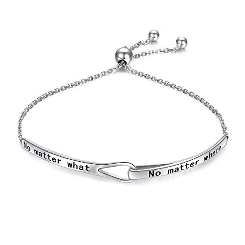 Sterling Silver Engraved Inspirational Adjustable Infinity Bracelet Graduation Gift for Mother Sister Best Friend Jewelry for Women - style: No matter where no matter what