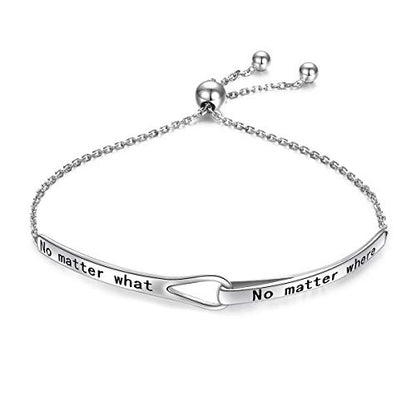 Sterling Silver Engraved Inspirational Adjustable Infinity Bracelet Graduation Gift for Mother Sister Best Friend Jewelry for Women - style: No matter where no matter what
