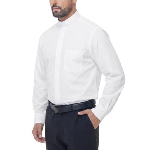 Men's Long Sleeve Clergy Shirt Tab Collar - color: White, size: Small