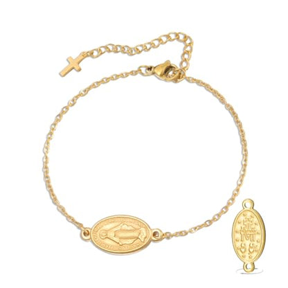 VASSAGO Virgin Mary Bracelet for Women Men Double-Sided Virgen de Guadalupe Rosary Bracelet Medal Handmade Braided Rope Catholic Christian Religious Jewelry Gift - color: Gold 9