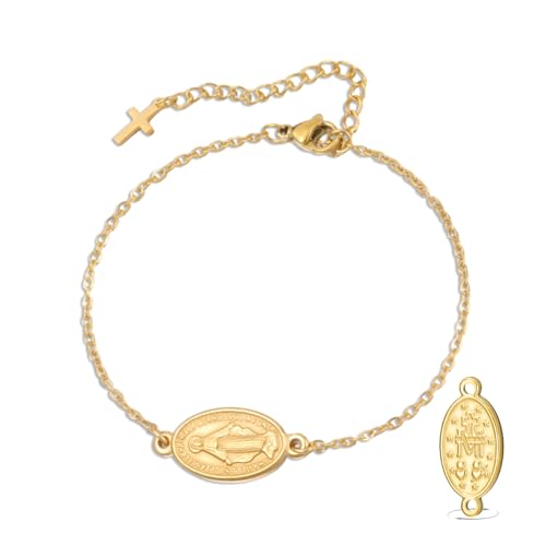 VASSAGO Virgin Mary Bracelet for Women Men Double-Sided Virgen de Guadalupe Rosary Bracelet Medal Handmade Braided Rope Catholic Christian Religious Jewelry Gift - color: Gold 9