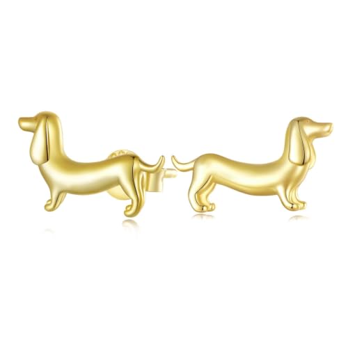 Cute Stud Earrings for Women Dachshund Koi Fish Sea Star Sea Turtle Sea Conch Earrings 14K Gold Plated Dainty Stud Earring funky Jewerly - color: Gold Dachshund