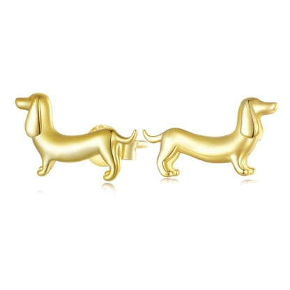 Cute Stud Earrings for Women Dachshund Koi Fish Sea Star Sea Turtle Sea Conch Earrings 14K Gold Plated Dainty Stud Earring funky Jewerly - color: Gold Dachshund
