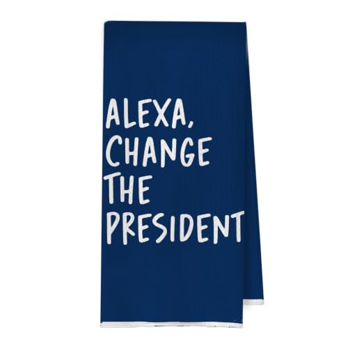 Funny Political Kitchen Towels - Change the President Waffle Weave Dish Towels, Funny Kitchen Bathroom Decor, House Warming Gifts, Changing Towel, 16×24 Inches- Blue - color: Blue