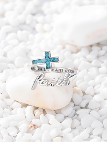 Cross Rings Faith Ring 925 Sterling Silver Adjustable Cross Wrap Ring Christian Fashion Band for Women - color: D