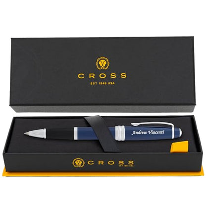 Cross Bailey Personalized Rollerball Pen in Blue Lacquer with Chrome Trim - color: Blue