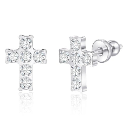 Limerencia Titanium Stud Earrings, Cross Earrings for Sensitive Ears - color: Silver +Butterfly Back with CZ