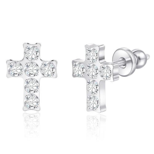 Limerencia Titanium Stud Earrings, Cross Earrings for Sensitive Ears - color: Silver +Butterfly Back with CZ