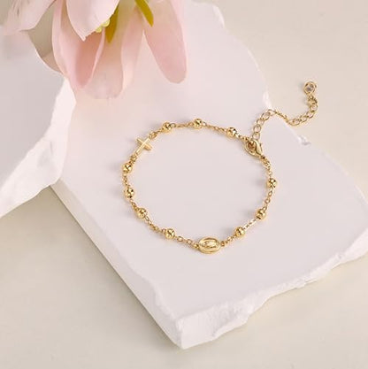 14K Gold Plated Cross Knot Bracelet for Women - color: Cross&Jesus&Beads Chain