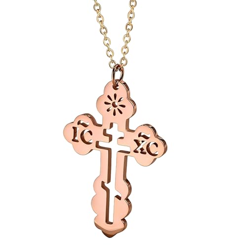 Orthodox Cross Necklace Ilya Necklace Merch Jewelry for Women, Silver, Rose Gold and Gold, Adjustable Chain 18 to 20 Inches - color: Rose gold