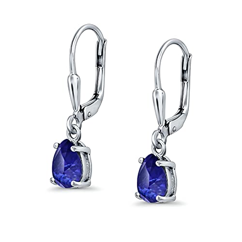 Teardrop Bridal Dangling Leverback Earrings Pear Cubic Zirconia 925 Sterling Silver - color: Simulated Blue Sapphire CZ