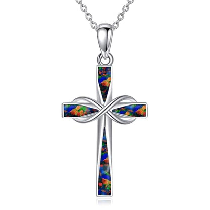ONEFINITY Cross Necklace 925 Sterling Silver Cross Pendant Religious Jewelry Gifts - style: Fire Opal