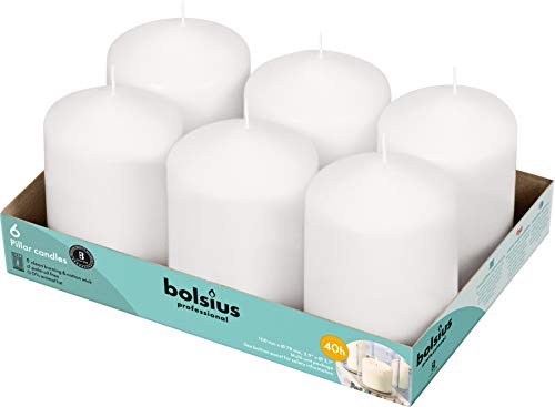 BOLSIUS 6 White Pillar Candles Bulk - 3x4 Inches Candle Set - 40+ Hours Clean Burning - No Palm Oil - 0% Animal Fat - Premium European Quality - Unscented Dripless Restaurant Pillars - size: 3x4 Inches, style: 6 Count