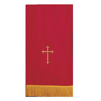 Needzo Reversible Pulpit Scarf, Red and White with Gold Colored Fringe and Cross, Catholic Church Supplies, 17 x 36 Inches
