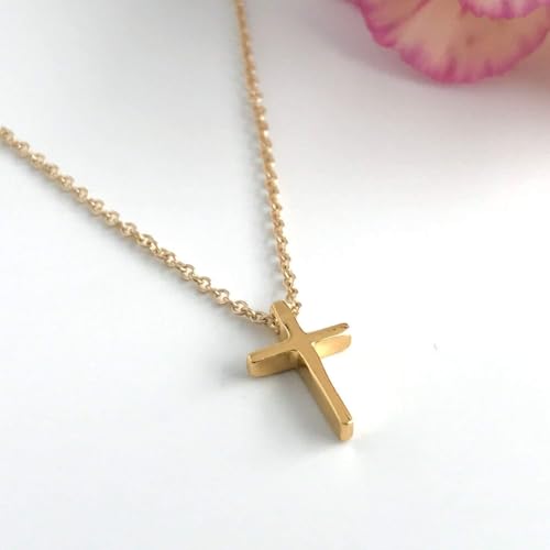 Austin Down to Earth, Tiny Cross Necklace, Simple Gold Cross Necklaces for Women, 14k Gold Filled Chain, Christian Gift for Baptism Confirmation Graduation - style: 18 inch