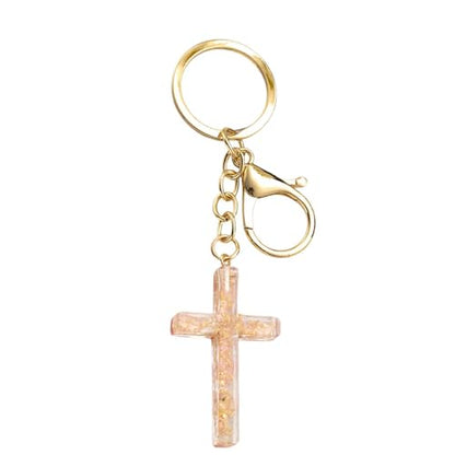 Cross Keychain,Jesus Key Chain Christian Gifts for Women, Religious Bag Charms for Purse Handbags Backpacks - color: Light Pink