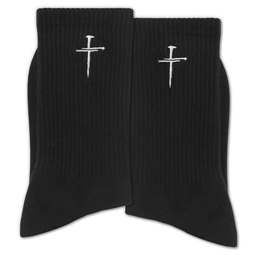 Christian Socks for Men, Biblical Crew Socks Gifts for Dad Grandpa Husband 3 - color: Nail Cross Black