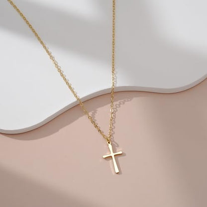 Cross Necklace for Women, Dainty 14K Gold Plated CZ Pendant - color: Gold-dainty plain cross