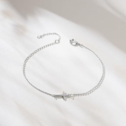 LUCA SMITH 925 Sterling Silver Cross Bracelet for Women Adjustable Stackable Dainty 14K Gold/Silver Cute Tiny Symbolic Cross Pendant Charm Link Chain Faith-Based Jewelry - color: silver