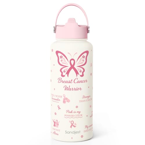 Breast Cancer Awareness Stainless Steel Water Bottle 32 Ounces with Lid & Straw, Sport Insulated Bottles for Girls Women - color: Breast Cancer Awareness
