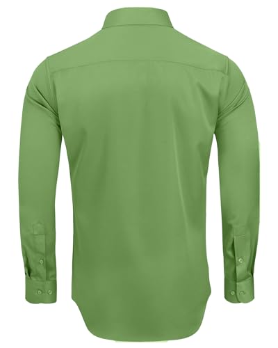 Alimens & Gentle Men's Dress Shirts Long Sleeve Wrinkle-Free Stretch Shirts Solid Formal Button Down Shirt with Pocket - color: Bright Green, size: Small