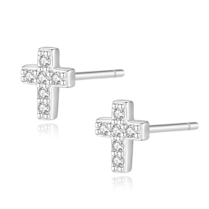 925 Sterling Silver Cross Earrings for Women, Small 14k Gold Plated Cubic Zirconia Earrings Studs Hypoallergenic for Women Gifts