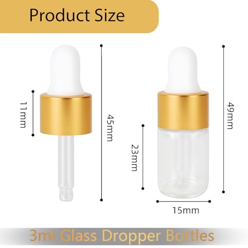 36 Piece Mini Glass Dropper Bottles Set, 3ml Mini Stratum Corneum Essential Oil Dropper Empty Bottles, Suitable for Essential Oil Perfume Cosmetic Liquid Travel Sample Containers (Transparent) - color: Clear, size: 3ML