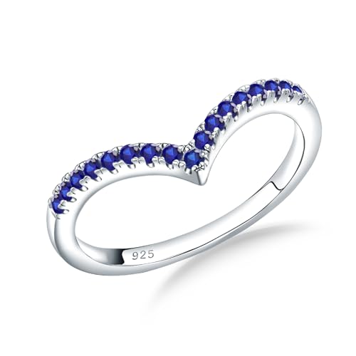 Moissanite Wedding Bands Crisss Cross/Curve/Wishbone Eternity Rings for Her - color: B. Chevron - Sapphire