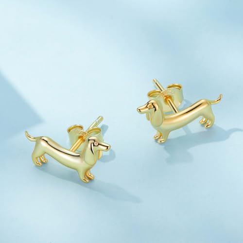 Cute Stud Earrings for Women Dachshund Koi Fish Sea Star Sea Turtle Sea Conch Earrings 14K Gold Plated Dainty Stud Earring funky Jewerly - color: Gold Dachshund