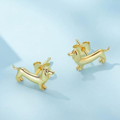 Cute Stud Earrings for Women Dachshund Koi Fish Sea Star Sea Turtle Sea Conch Earrings 14K Gold Plated Dainty Stud Earring funky Jewerly - color: Gold Dachshund
