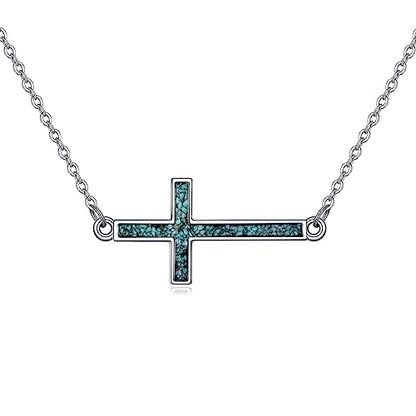 YFN Cross Necklace Sterling Silver Religious Cross Pendant Jewelry Christian Gifts for Women Men - style: E. Turquoise