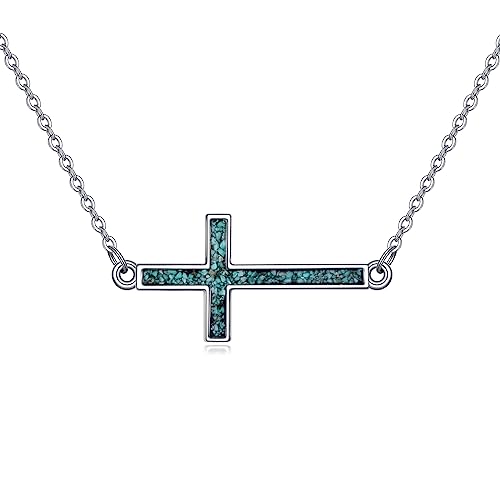 YFN Cross Necklace Sterling Silver Religious Cross Pendant Jewelry Christian Gifts for Women Men - style: E. Turquoise