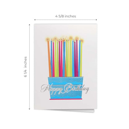 Masterpiece Silver Foil Colorful Happy Birthday Cards / 24 Birthday Cards With White Envelopes In Storage Box / Shiny Silver Foil Card Design Accents / 4 5/8" x 6 1/4" Folded Greeting Cards With Inside Verses / 6 Festive Modern Designs - color: Silver Foi