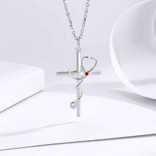 Sterling Silver Nurse Jewelry for Women Heartbeat Stethoscope Necklace Ring Nurses Week Graduation Gifts - color: Stethoscope Necklace