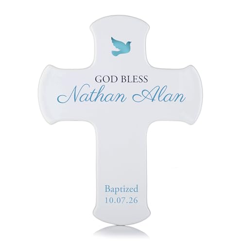 Baptism Wall Cross Personalized, Baptism Gifts for Baby Boy, 9 Inch - color: Blue