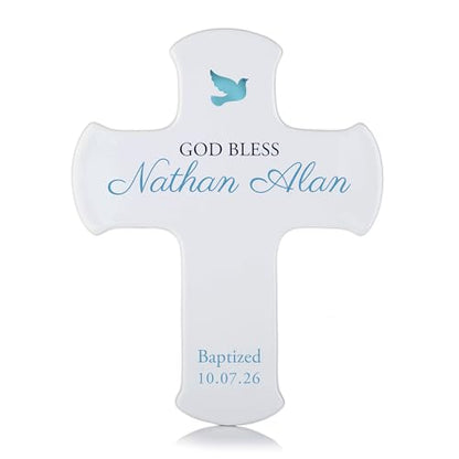 Baptism Wall Cross Personalized, Baptism Gifts for Baby Boy, 9 Inch - color: Blue