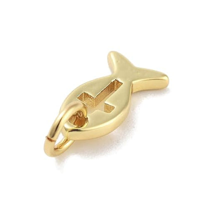 KitBeads 10Pcs Brass Christian Fish Charms Hollow Jesus Cross Gold Plated Crucifix Fish Charms for Bracelets Necklaces Crafts Jewelry Making