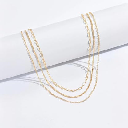 Clover Necklace Dainty Hollow 4 Leaf Choker Necklaces Tiny Cute Pendant Necklaces for Women 18K Gold Plated Lucky Four Leaf Pendant Jewelry - style: 3 layer slim
