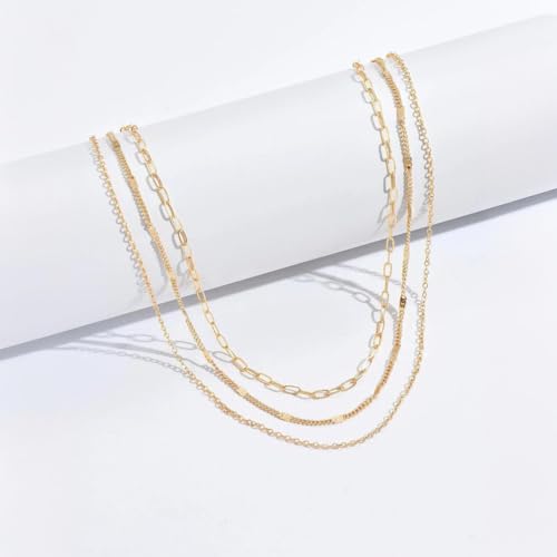 Clover Necklace Dainty Hollow 4 Leaf Choker Necklaces Tiny Cute Pendant Necklaces for Women 18K Gold Plated Lucky Four Leaf Pendant Jewelry - style: 3 layer slim