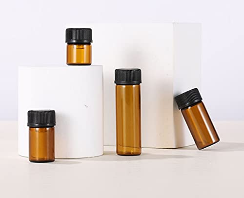 12 Pack Set Brown Screw Cap Glass Bottle Small Mini Empty Oil Amber Vial (5ml) - style: 5ML