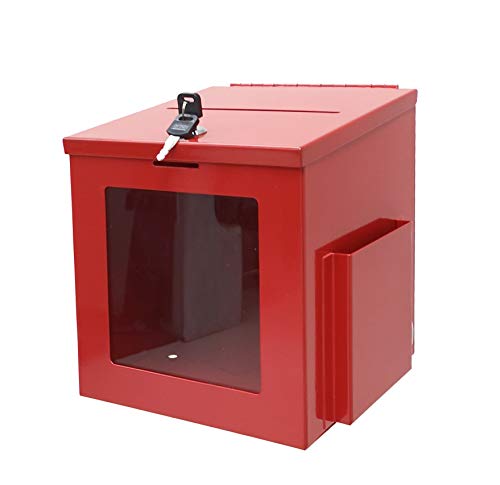 FixtureDisplays® 8.4"W x 9.5"H x 8"D Red Tithing Donation Box Suggestion Fundraising Check Drop Box Metal with See-Through Clear Window 10038-RED-NPF