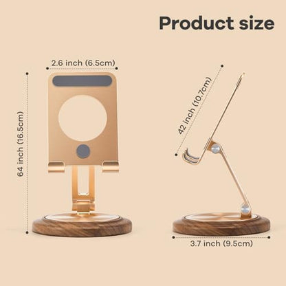Dual Folding Phone Desk Stand, Wood, Rose Gold - color: Rose Gold