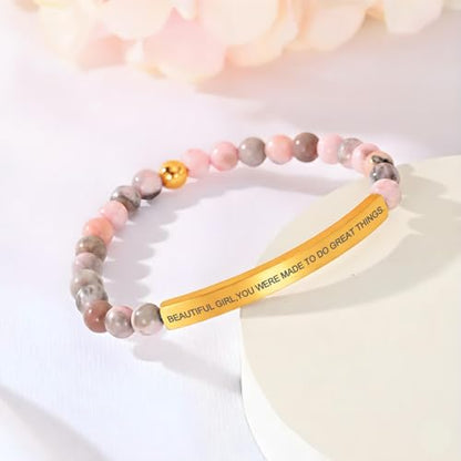 Inspirational Bracelets for Women,18K Gold Plated Christian Bible Verse Faith Jewelry, Religious Jesus Prayer Gift for Mom, Sister, Friend - color: BEAUTIFUL G,YOU WERE MADE TO DO GREAT THINGS.-Pink Zebra Jasper-Gold