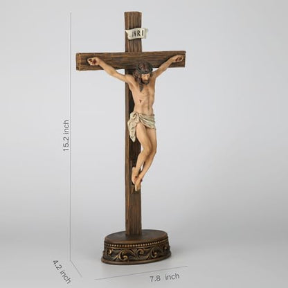 BC Catholic Crucifix Standing Cross for Altar 15" H Jesus Cross - size: 15"L x 7.8"W